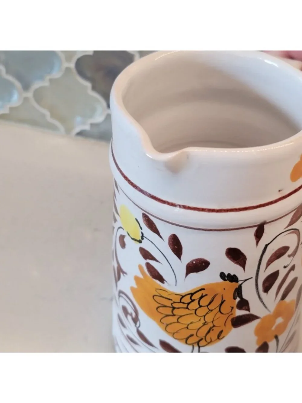Vintage Chicken Creamer Farmhouse Cottage Core Orange Yellow Portugal Signed